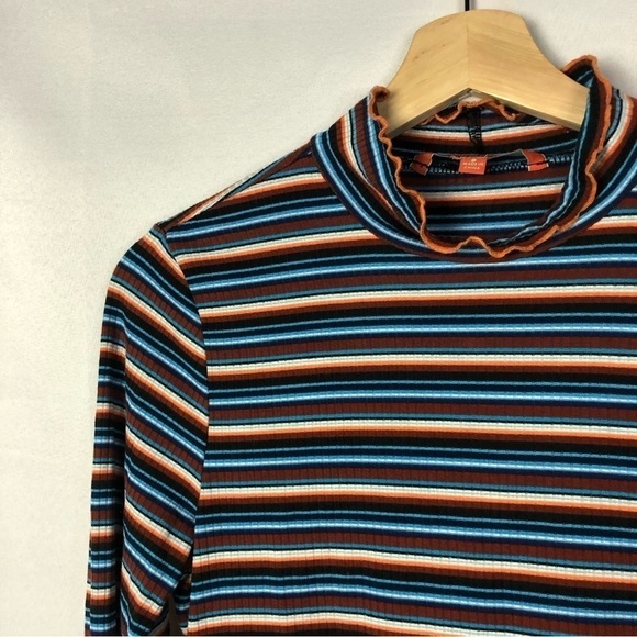 Modcloth Blue & Orange Striped Lettuce Mock Neck Long Sleeve S - Picture 3 of 3